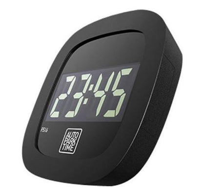 Auto park time 4 Automatisk P-skive i sort med store grønne tal (23:45) og lille AUTO PARK TIME label under display.