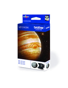 Brother LC1240BK sort blækpatron, billede af Jupiter på æsken, viser kompatible printermodeller og Brother-logo.