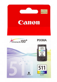 Canon CL-511 blækpatron, flere farver, original emballage med rød top, Canon-logo og 511-nummer tydeligt vist.