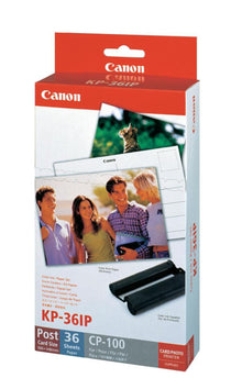 Canon KP-36IP sæt med 36 stk. postkortfotopapir og farvepatron til Canon Selphy CP-100 printer.
