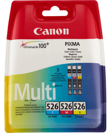 Canon CLI-526 blækpatroner 3-pak cyan magenta gul 9ml til iP4850 iP4950 iX6550 MG-serie MX-serie printere.