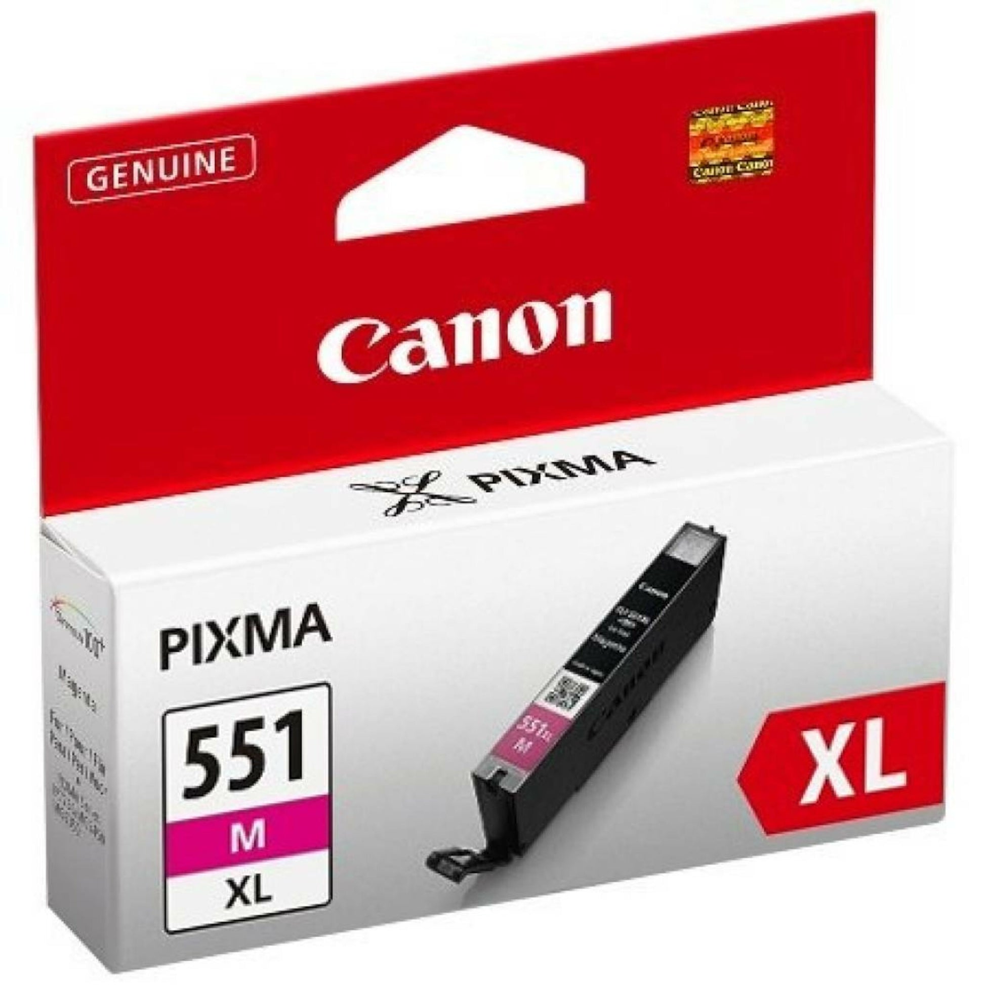 Canon CLI-551M XL magenta blækpatron i original emballage med Canon-logo, GENUINE-mærke og billede af patronen.