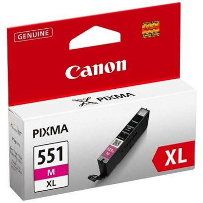 Canon CLI-551M XL magenta blækpatron i original emballage med Canon-logo, GENUINE-mærke og billede af patronen.
