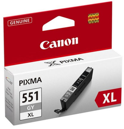 Canon CLI-551GY XL grå blækpatron til PIXMA, original hvid/rød emballage med XL og Canon-logo.