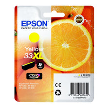 Epson T3364 blækpatron gul XL, appelsinskive på emballage, kompatibel med XP-630, XP-635 og XP-830.