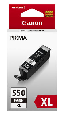 Canon PGI-550XL sort blækpatron i original emballage med XL og PGI-550XL mærkning i rød og hvid.