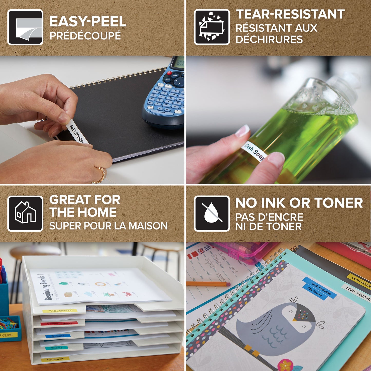 Dymo Letratag Mærketape plastik 12 mm klar på notesbog, flaske, papirer og mappe nem at afpil, rivestærk, ingen blæk.
