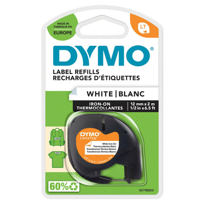 Dymo Letratape stofmærkningstape 12mm x 2m, refill-patron synlig i blister, 60 genbrugsmateriale, til Dymo labelmaskine.