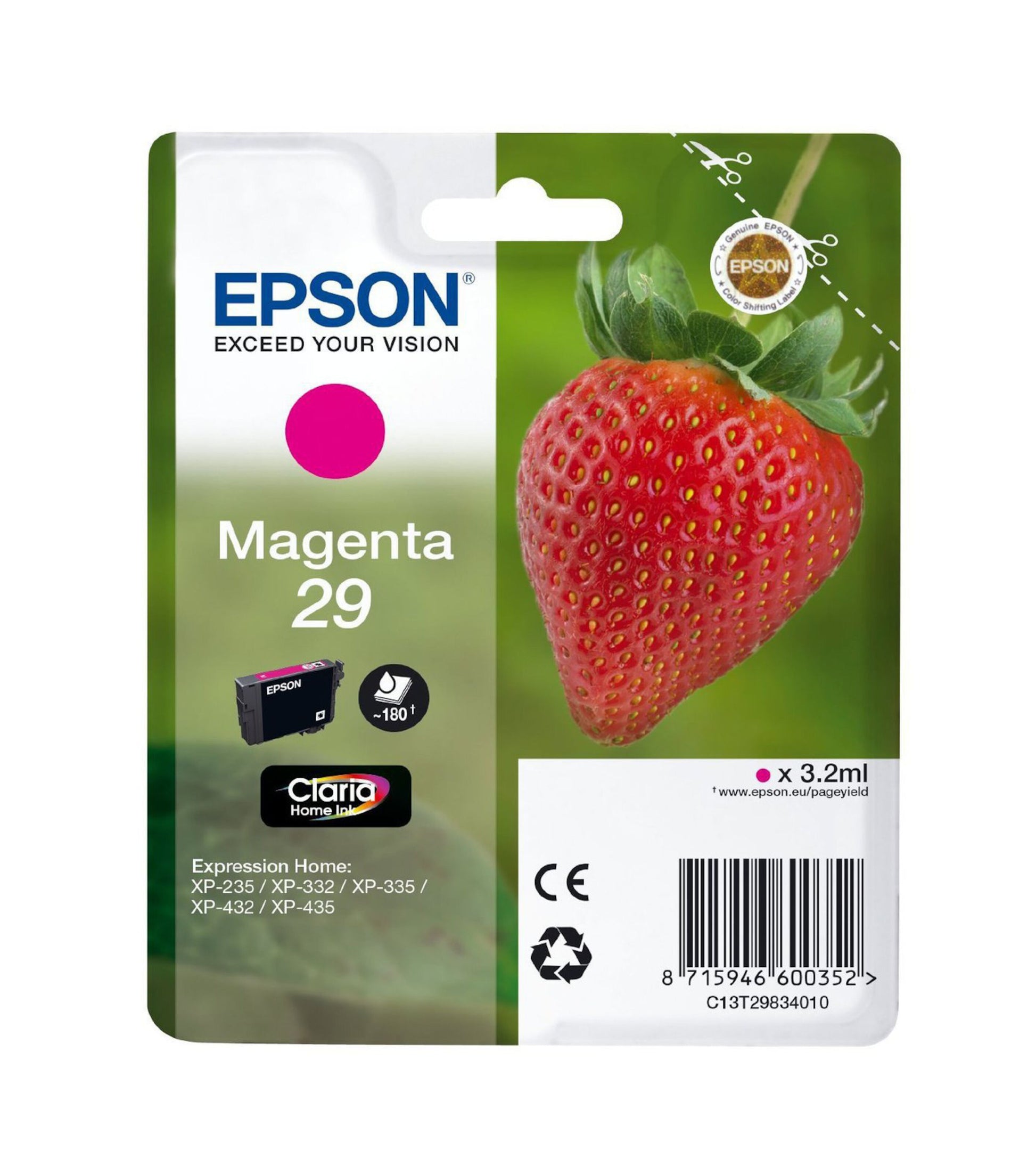 Epson T2983 magenta blækpatron 3,2 ml til ca 180 sider Claria Home Ink passer til XP-235 XP-332 XP-335 XP-432 XP-435.