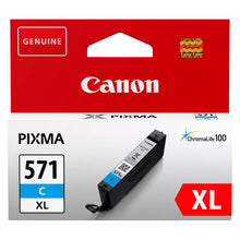 Canon CLI-571 XL blækpatron cyan i rød og hvid æske med Canon-logo og modeloplysninger.