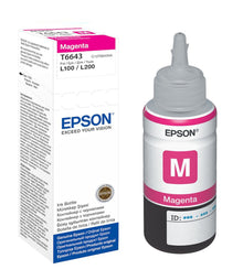 Epson T6643 magenta blækpatron 70 ml til Ecotank L100/L200, magenta/hvid emballage med "Exceed Your Vision".