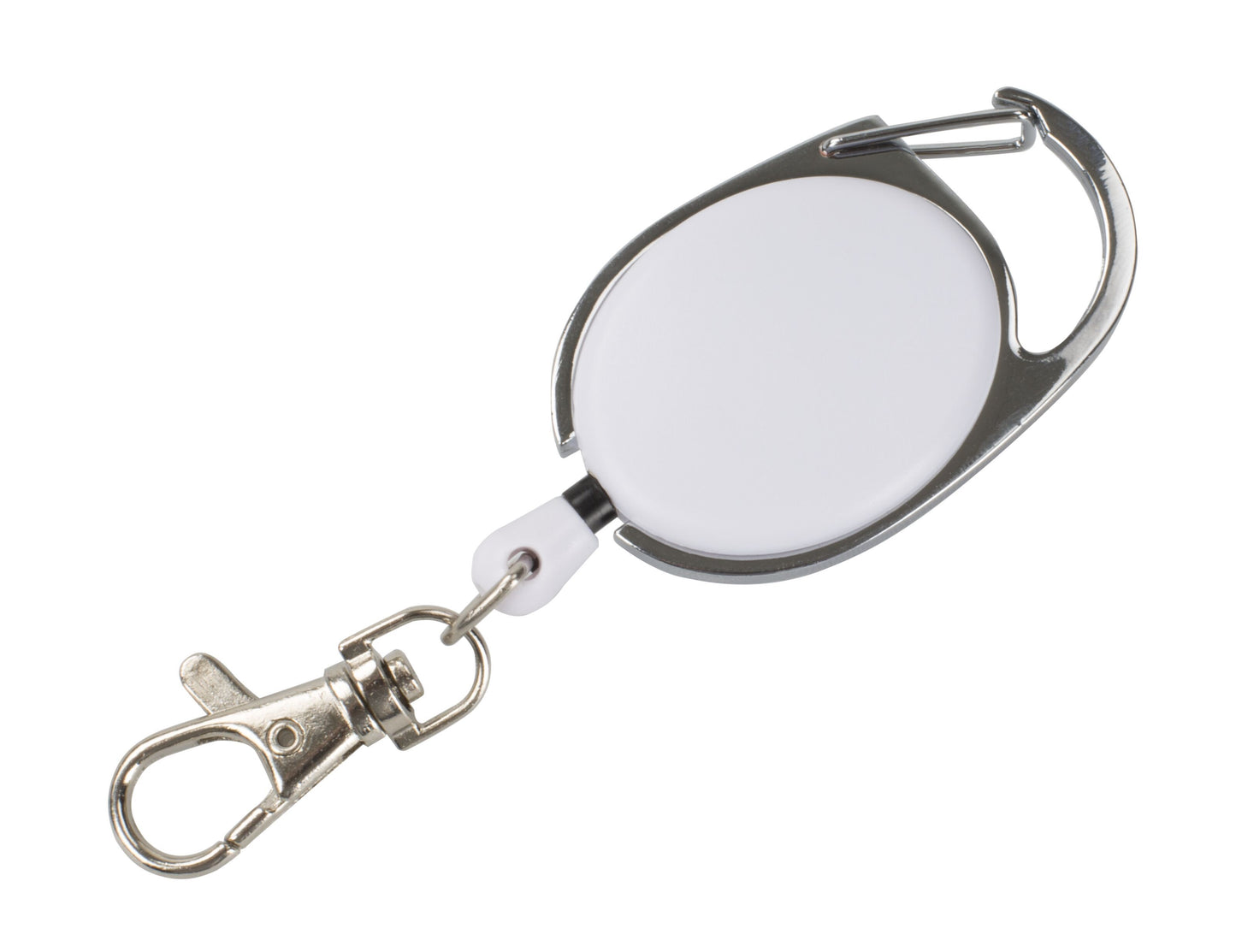 Luxorparts kortholder med jojo, hvid oval kapsel, metalclip og nøglering spænde til adgangskort.