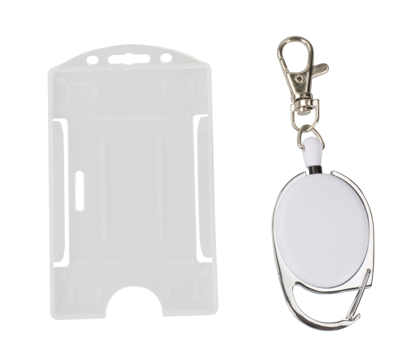 Luxorparts kortholder med jojo, klar plast ID-holder og udtrækkelig badge-reel med clip og metalkrog.