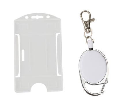 Luxorparts kortholder med jojo, klar plast ID-holder og udtrækkelig badge-reel med clip og metalkrog.