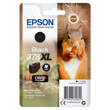 Epson T378 XL sort blækpatron, Claria Photo HD, kompatibel med Epson-printere, nødde-motiv med rød egern på æsken.