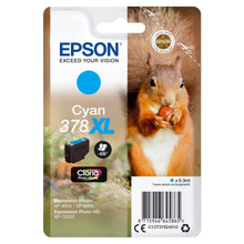 Epson T378 XL cyan blækpatron, 9,3 ml Claria Photo HD Ink, egern og nød-design, til XP-8500/8505 og XP-15000.