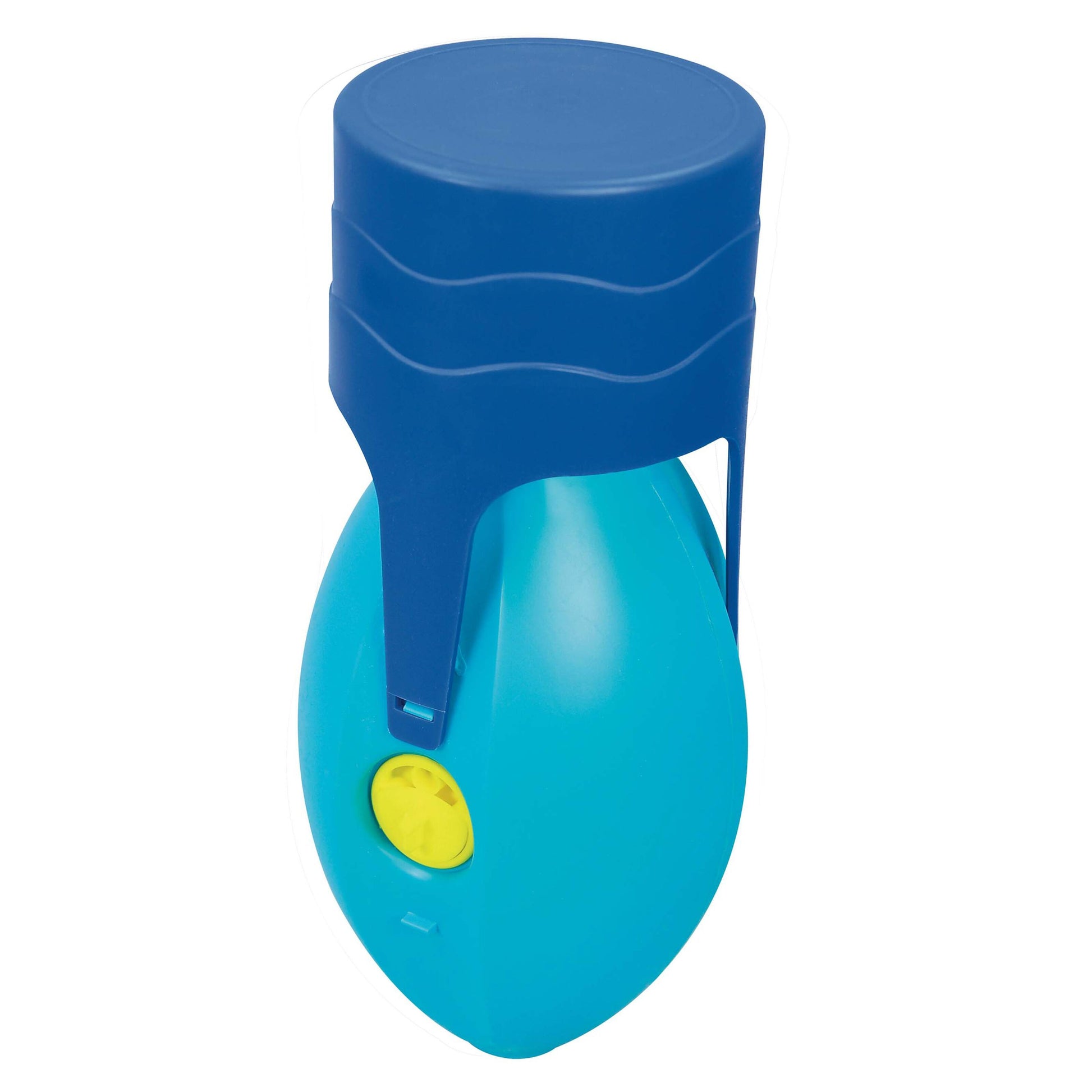 Swim  Fun Easypool Mini Vandpleje blå oval beholder med mørkeblåt bølget låg og gul knap til klor poolpleje.