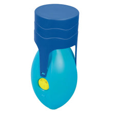 Swim  Fun Easypool Mini Vandpleje blå oval beholder med mørkeblåt bølget låg og gul knap til klor poolpleje.