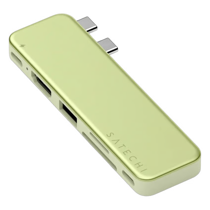 SATECHI USB-C Snap Hub Neo Citrus med seks porte, herunder USB-A, HDMI og USB-C, til MacBook Neo.