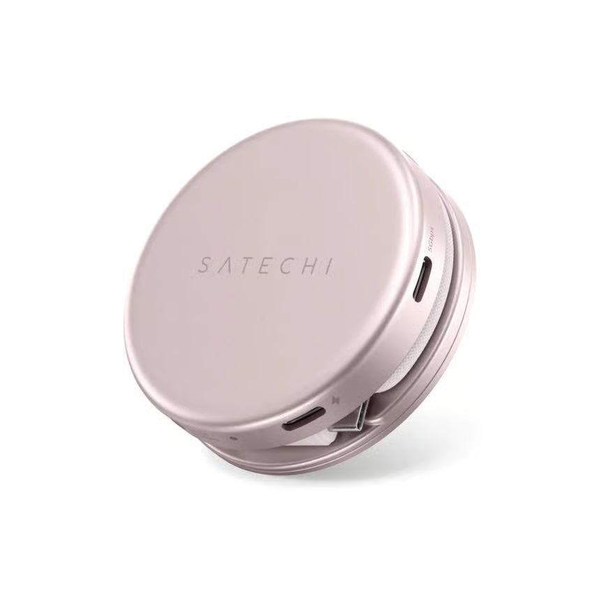 SATECHI OnTheGo 5-i-1 Neo USB-C-hub, rød, rund, med USB-C, SD-kortlæser og 4K HDMI til MacBook Neo.