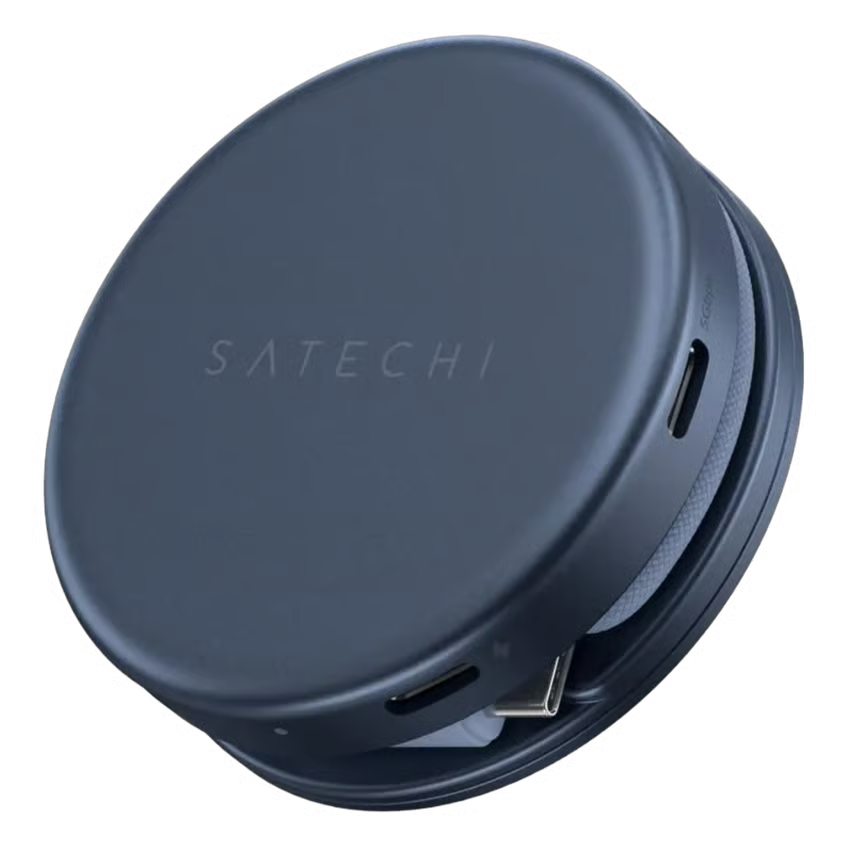 SATECHI OnTheGo 5-i-1 Neo USB-C-hub i farven indigo med flere porte, herunder 4K HDMI, kompakt design.
