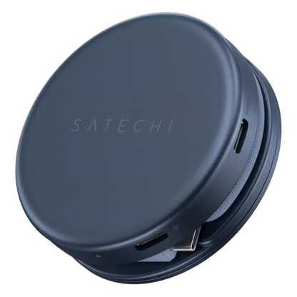 SATECHI OnTheGo 5-i-1 Neo USB-C-hub i farven indigo med flere porte, herunder 4K HDMI, kompakt design.