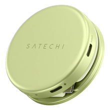 SATECHI OnTheGo 5-i-1 Neo Tech-organizer i farven Citrus, rund, lysegrøn, med lynlås, flere porte til opladning og opbevaring.