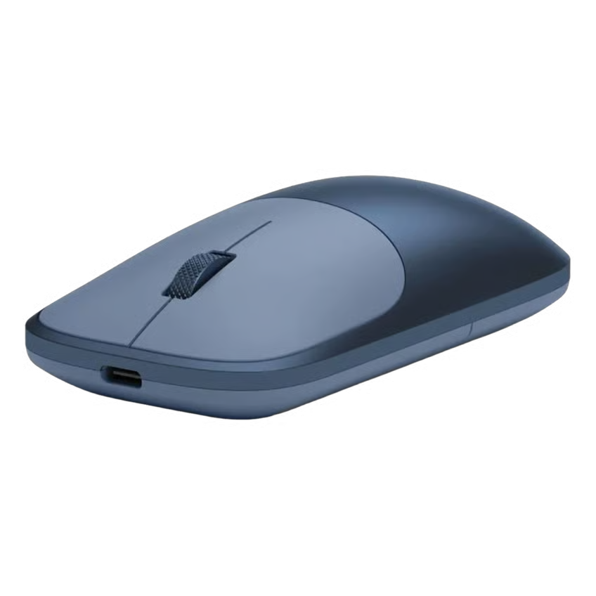 Satechi Slim EX Mouse – trådløs Bluetooth-mus i farven indigo med rullehjul og USB-C-opladningsport.