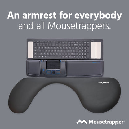 Mousetrapper TB215 underarmsstøtte sort til tastatur og Mousetrapper, synligt logo og produktnavn.
