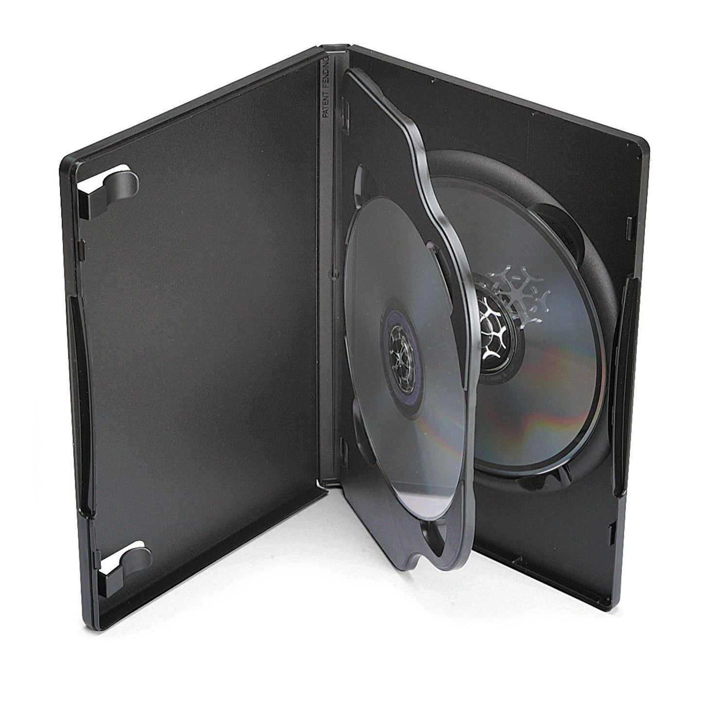 DVD-etui dobbelt 5-pak, sort plast, plads til to diske pr. etui, én disk på hver side.