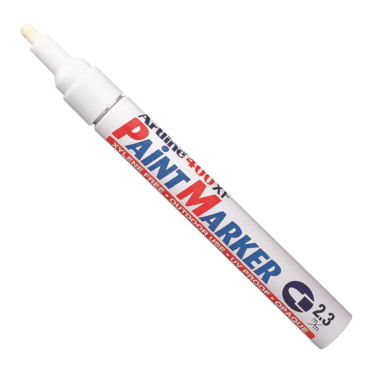 Artline Marker 400XF hvid permanent marker med runde spidser, blå og rød tekst på tønden: Paint Marker, 2,3 mm.