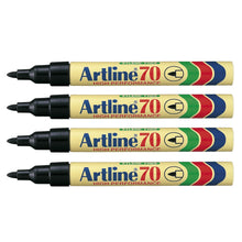 Artline Tuschpenna 70 Sort marker gul, sort hætte, blå/rød/grøn stribe på label, 4-pak.