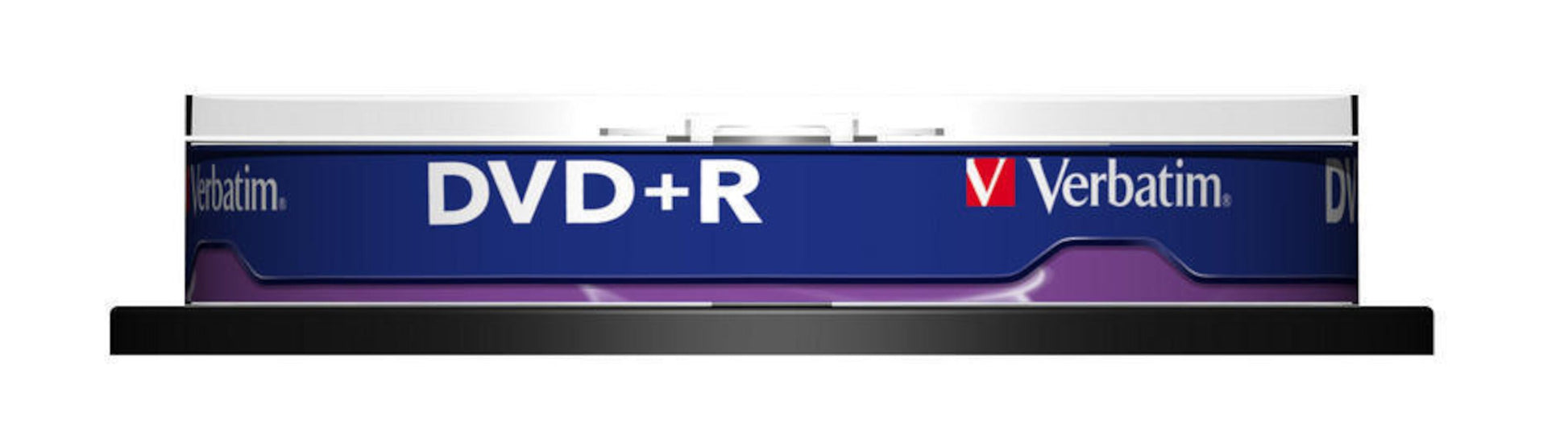Verbatim DVD+R 10-pak i plastikspindel med blå og hvid label og Verbatim-logo, indeholder 10 DVD+R-diske.