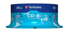Verbatim CD-R 25-pak, 700 MB Extra Protection, blå emballage med Verbatim-logo foran.