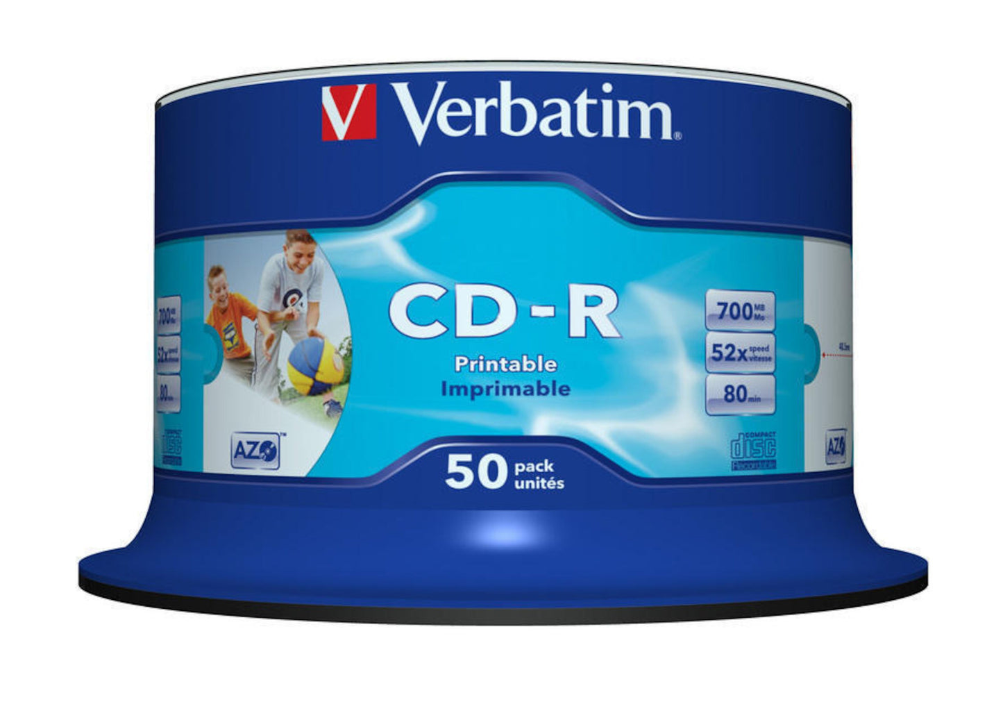 Verbatim CD-R Inkjet 50 stk printbare i blå spindel, 700MB, op til 52x hastighed, 80 min lyd.