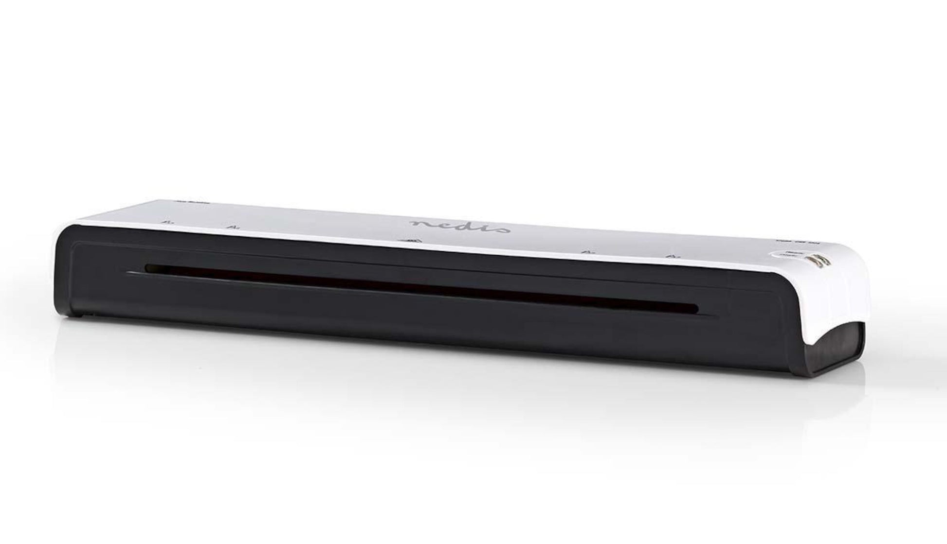 Nedis laminator A3 hvid top sort front, til varm og kold laminering via frontåbning.