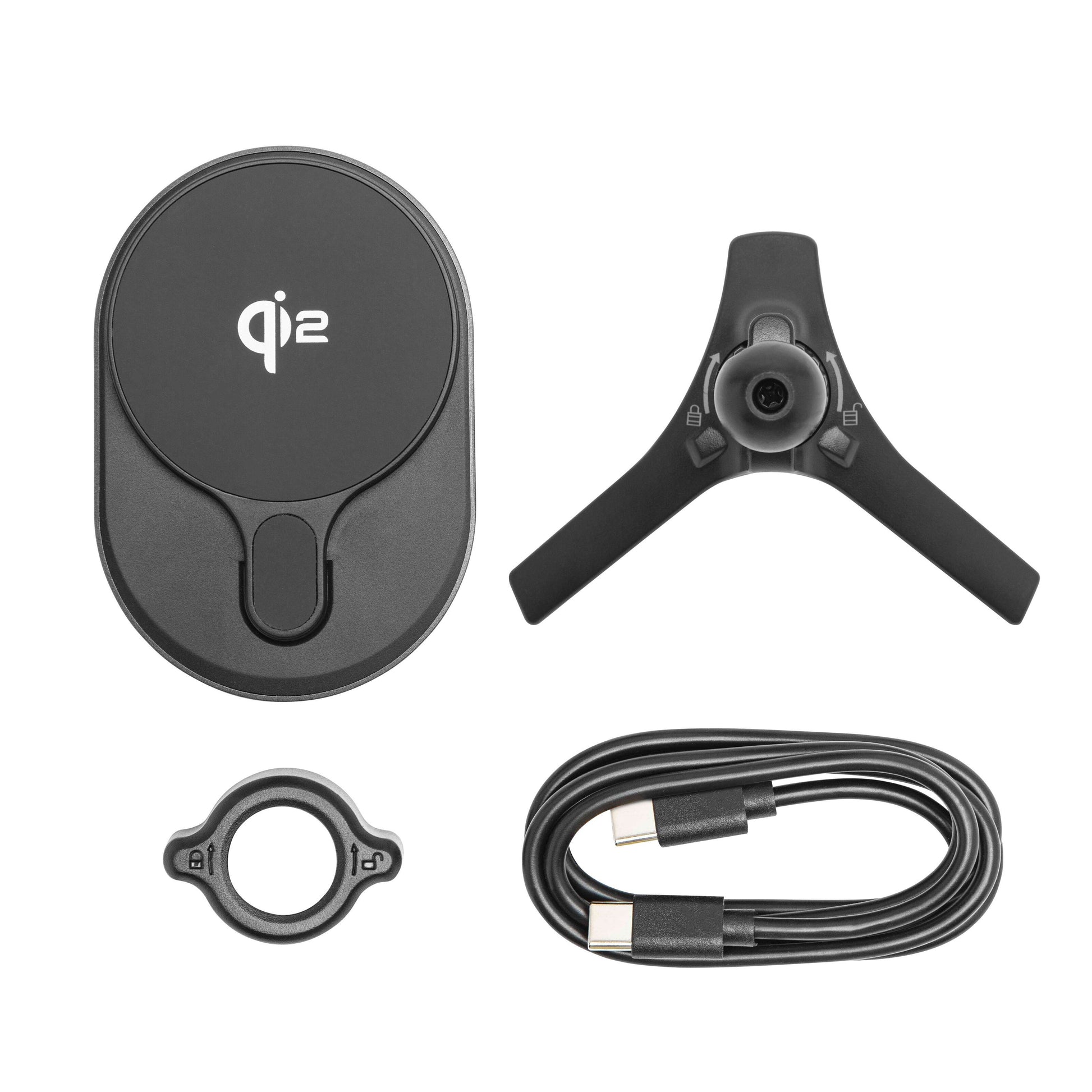 Magnetisk Qi2 opladningsplade bil 15W, tripod mount, ringbeslag, USB-C kabel til iPhone 12-16 trådløs opladning.