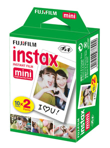 Fujifilm Instax Mini film 20-pak æske grøn med billedeksempel og info om 20 ark instant film til fysiske fotos.