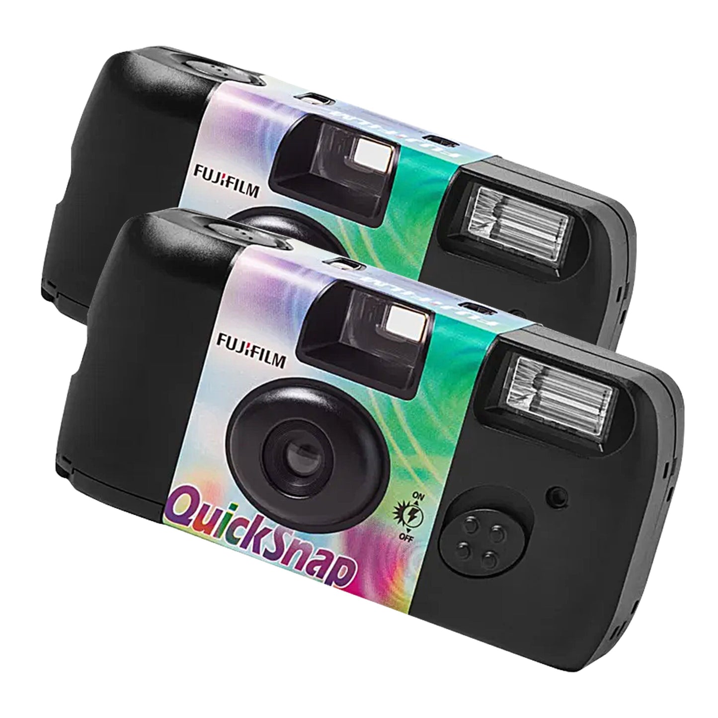 Fujifilm QuickSnap Flash engangskamera 2-pak sort med farvede bånd, hver til 27 billeder.