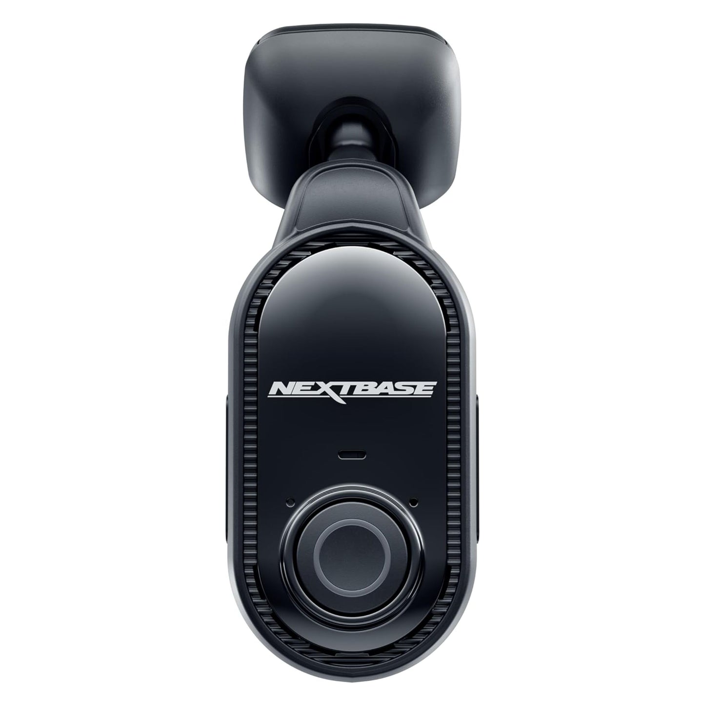 Nextbase Piqo 2K dashcam sort, frontvisning med linse, logo og topmontering.