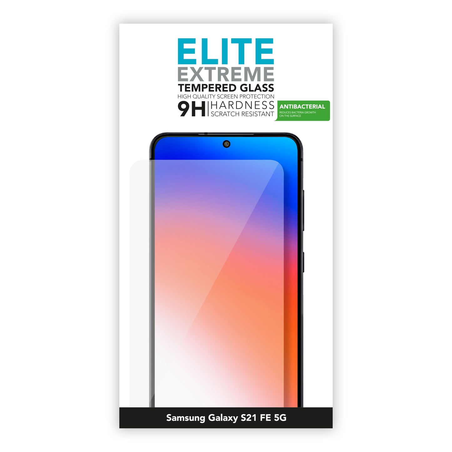 Linocell Elite Extreme skærmbeskyttelse til Galaxy S21 FE, hærdet glas 9H, antibakteriel og ridsefast.