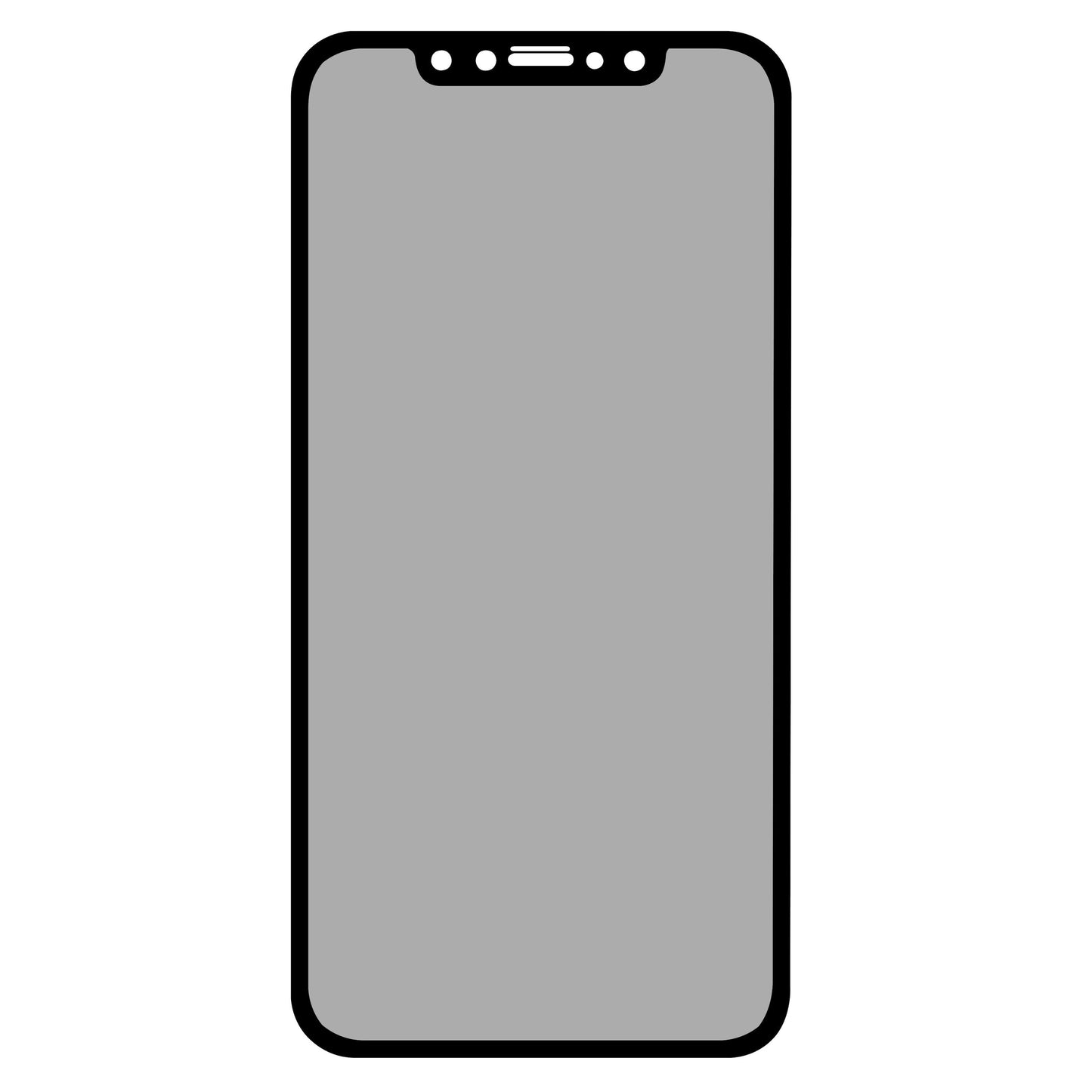 IPhone 11/Xr smartphone med afrundede hjørner og frontkamera til visning af Elite Extreme Privacy Skærmbeskyttelse.