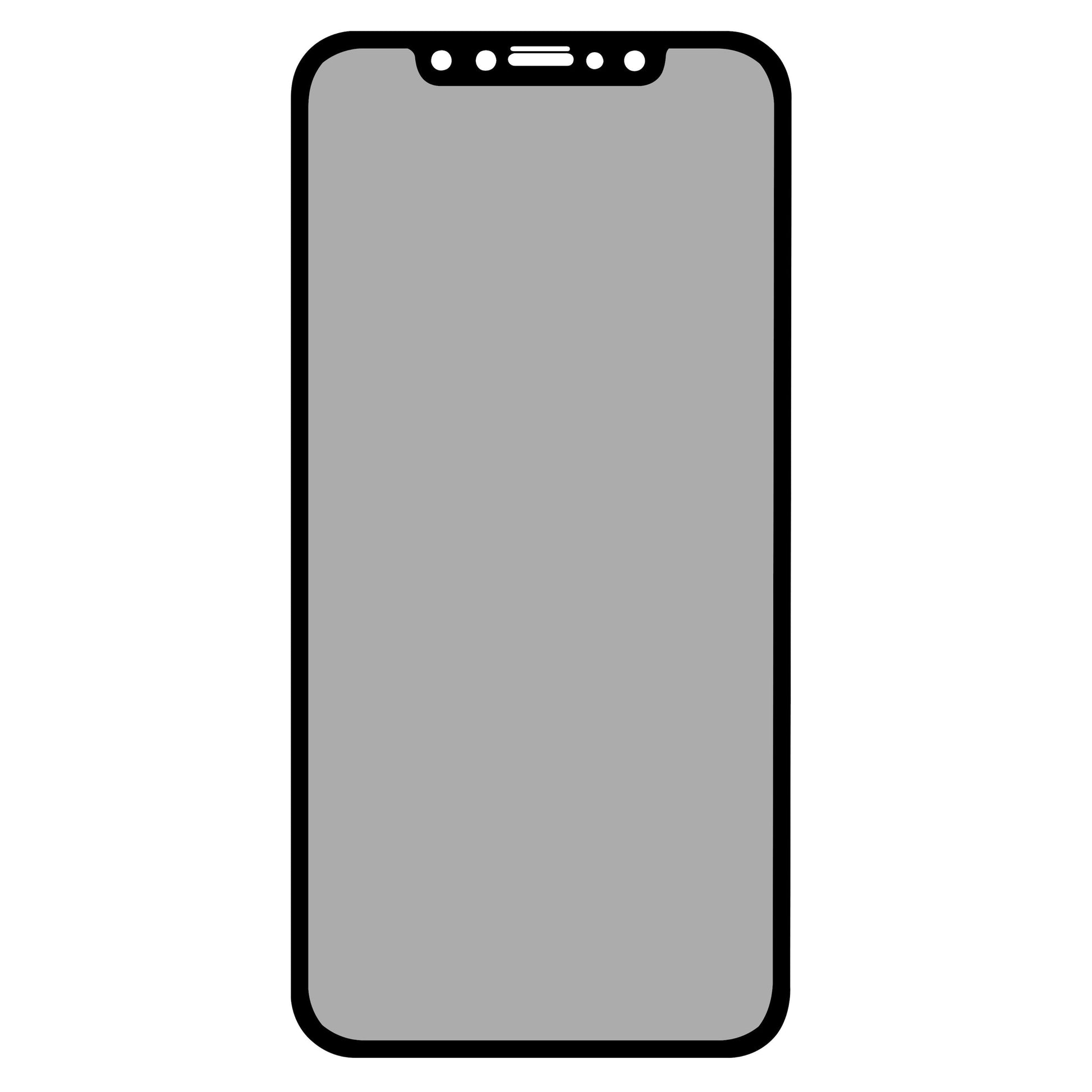 IPhone 11/Xr smartphone med afrundede hjørner og frontkamera til visning af Elite Extreme Privacy Skærmbeskyttelse.