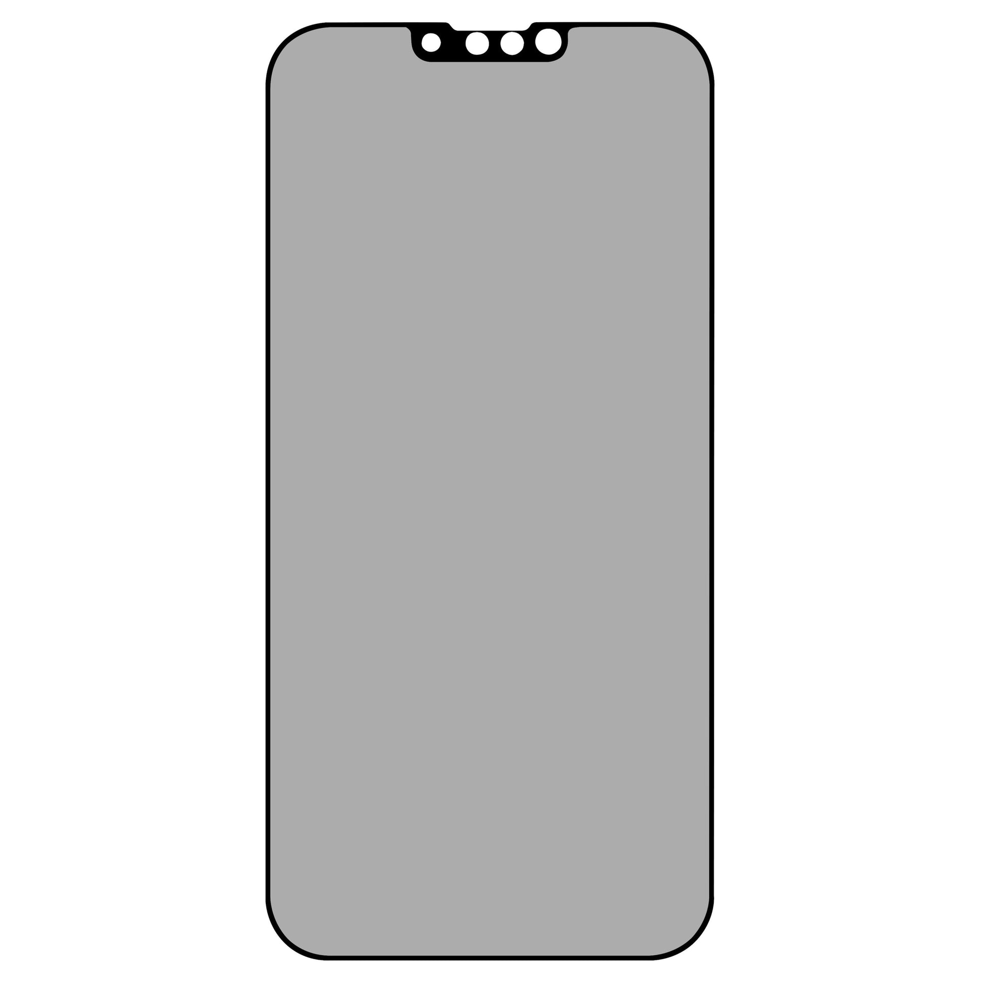 IPhone 13 Pro Max outline med grå skærm og sort sensor-notch, viser Linocell Elite Extreme Privacy Skærmbeskyttelse.