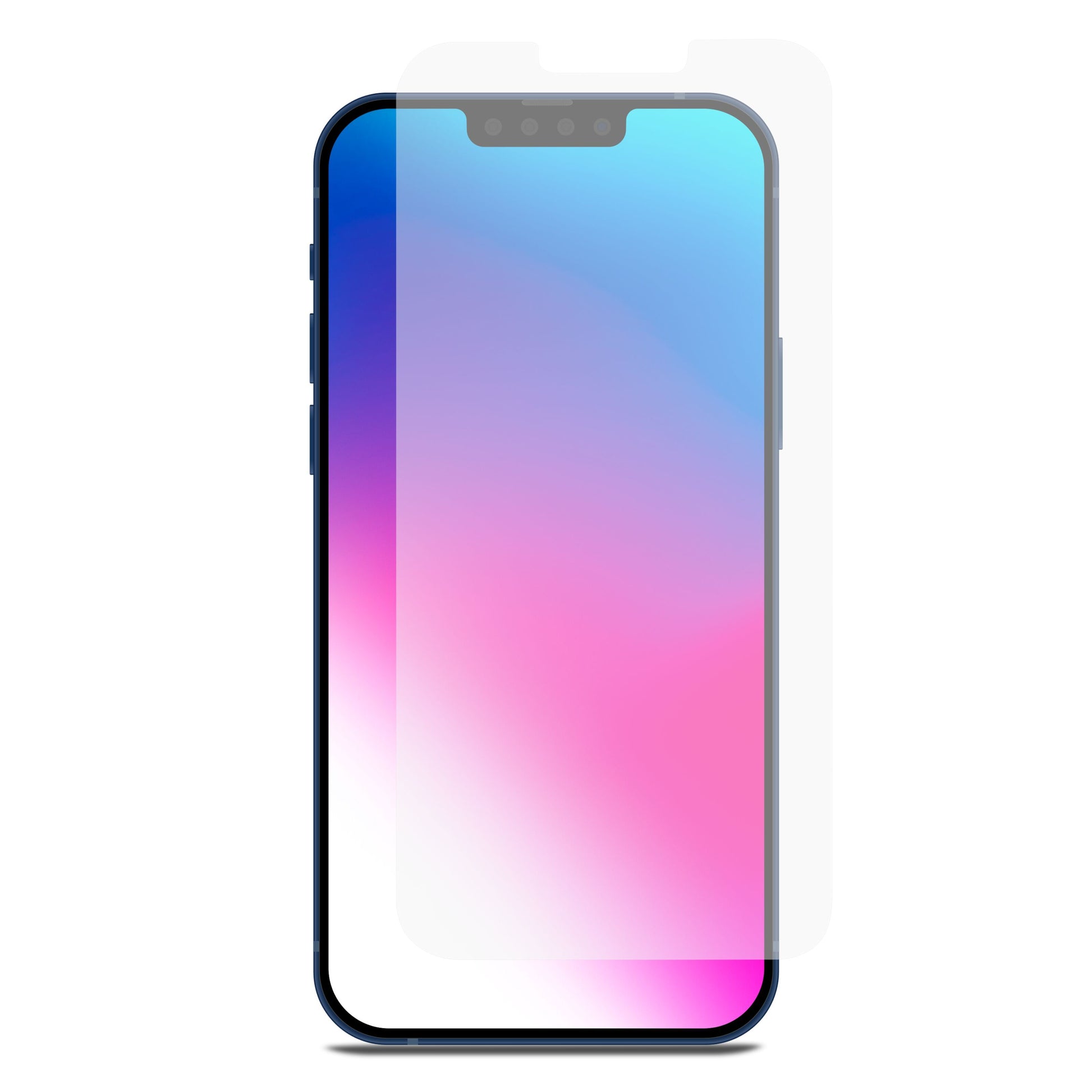 IPhone 13 Pro Max/14 Plus med gennemsigtig Elite Extreme skærmbeskyttelse, synlig farvet gradient på skærm.