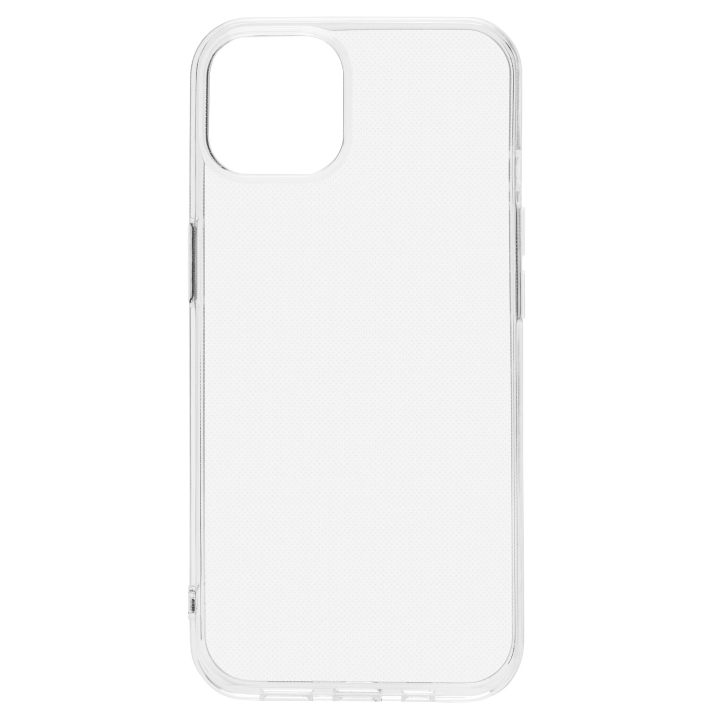 Second skin mobilcover til iPhone 13 Mini transparent med præcise udskæringer til kamera, knapper og porte.