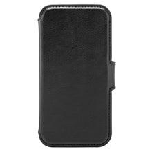 Linocell mobilpung til iPhone 13 Mini stående med lukket front, synlig tekstur og pænt syede kanter.