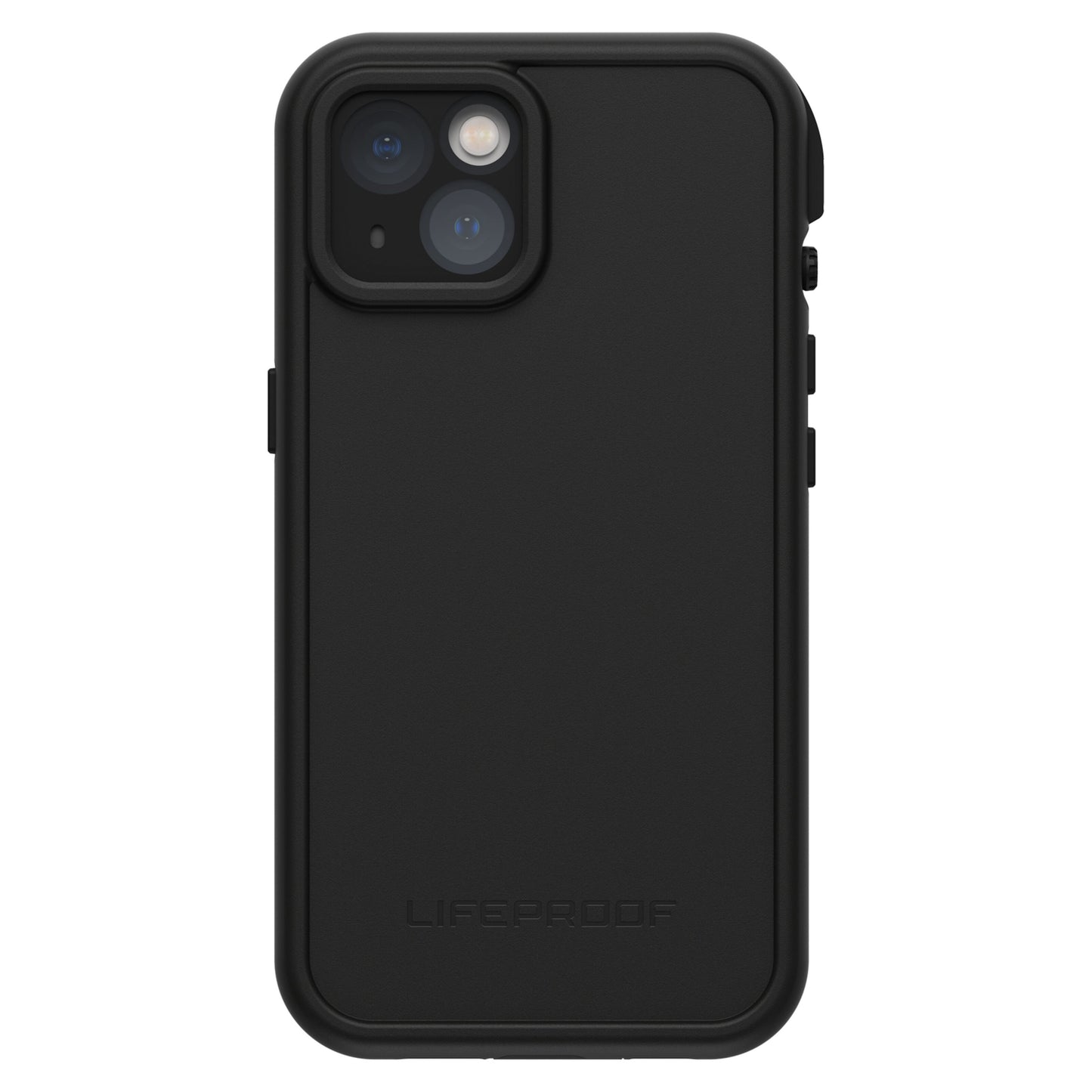 Otterbox Fre sort vandtæt mobilcover til iPhone 13 med udskæring til dual-kamera, glat overflade og hævede kanter.