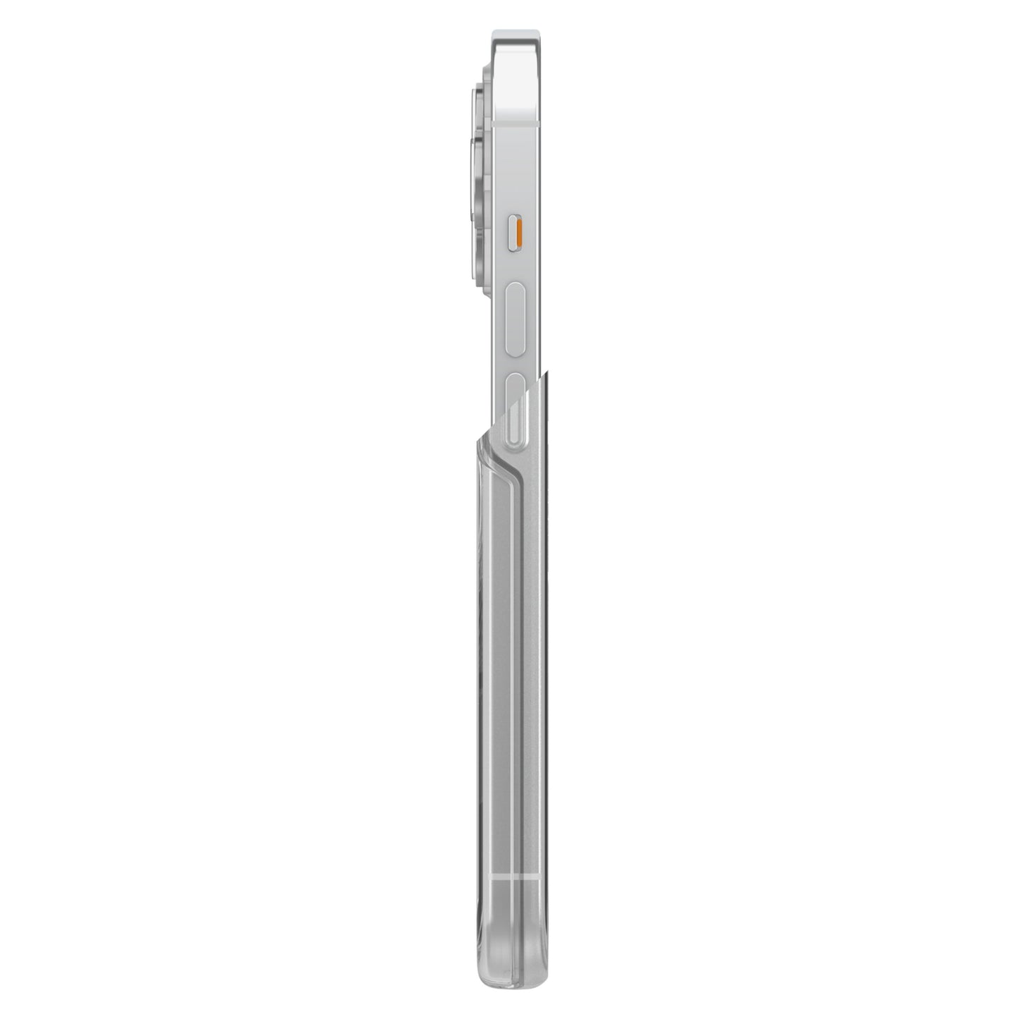 Otterbox Symmetry Plus cover til iPhone 13 Pro, transparent, med udsnit til knapper, mute-knap, MagSafe og kamerabump.