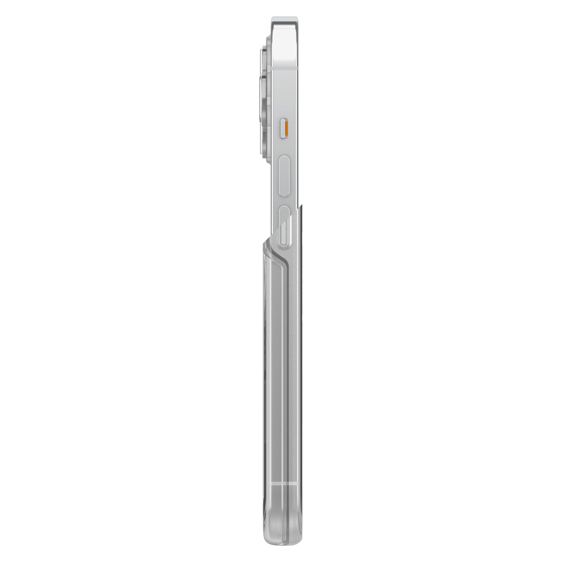 Otterbox Symmetry Plus cover til iPhone 13 Pro, transparent, med udsnit til knapper, mute-knap, MagSafe og kamerabump.